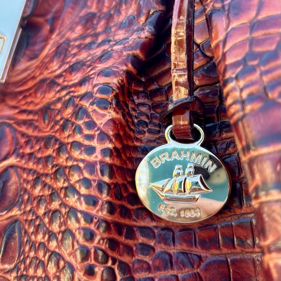 Brahmin Celia Pecan Melbourne Croc-Embossed Shoulder Bag with Gold Hardware - Picture 4 of 7